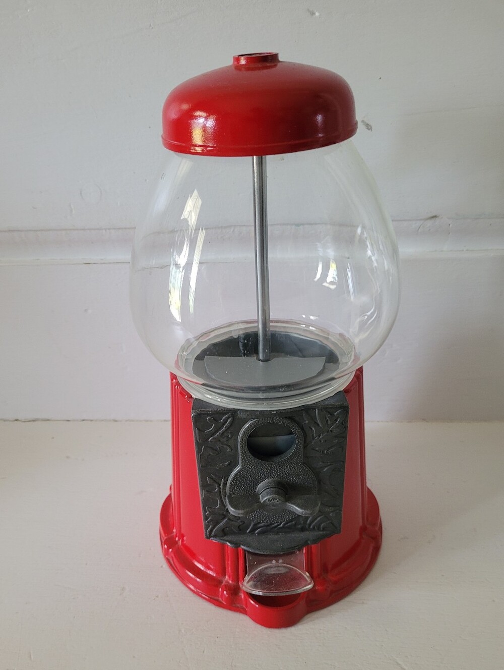 Vintage Mini Red Carousel Gumball Vending Machine Metal with Glass.